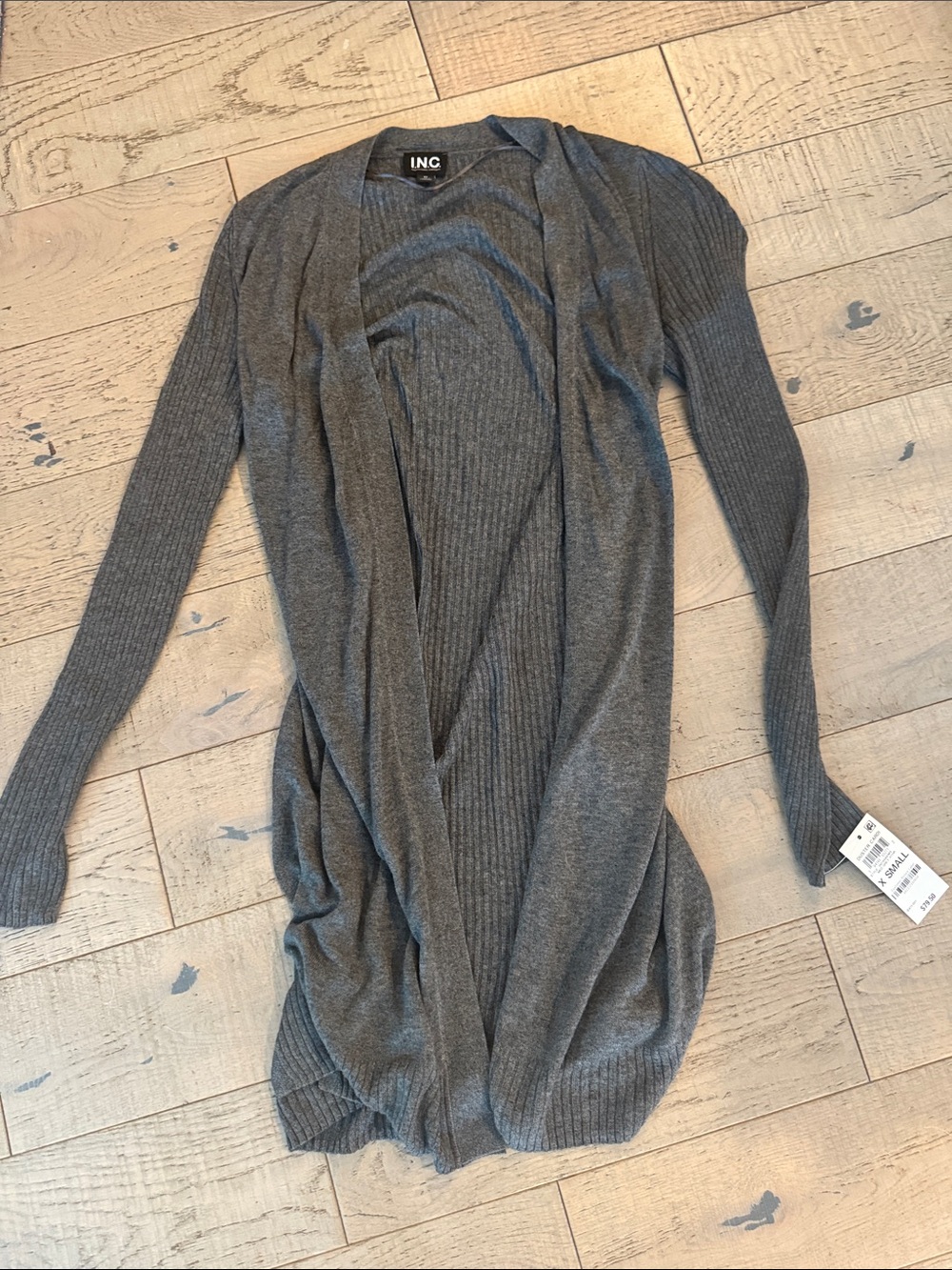INC International Concepts Heather Gray Ribbed Open Front Cardigan